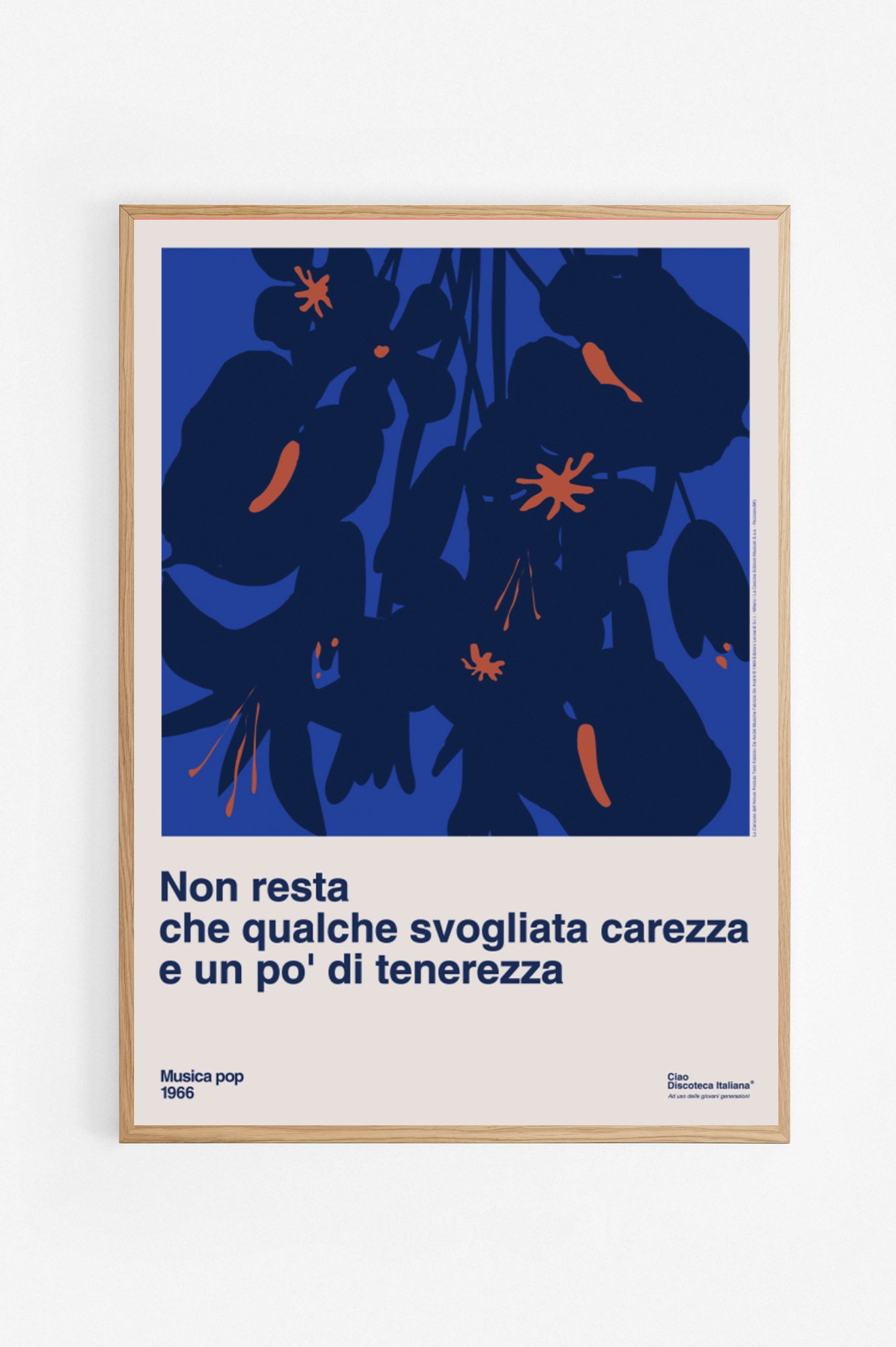 Poster Canzone dell'amore perduto, Fabrizio De Andrè blu cornice rovere