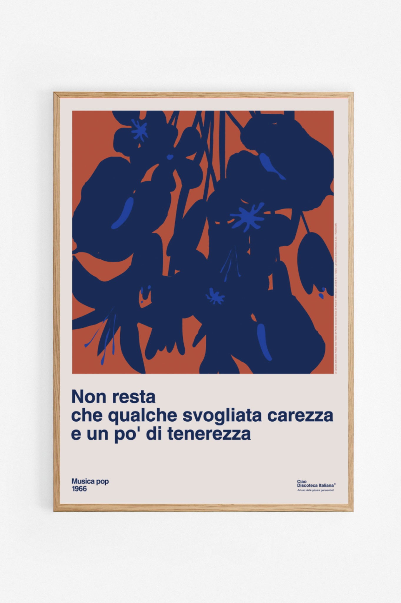 Poster Canzone dell'amore perduto, Fabrizio De Andrè rosso cornice rovere