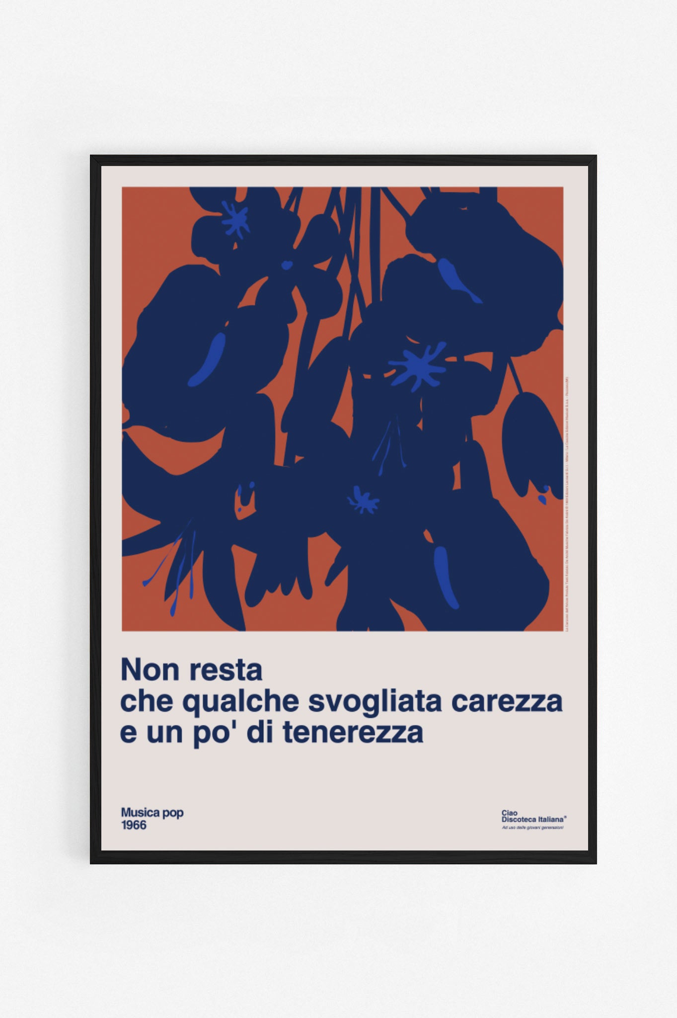 Poster Canzone dell'amore perduto, Fabrizio De Andrè rosso cornice nera