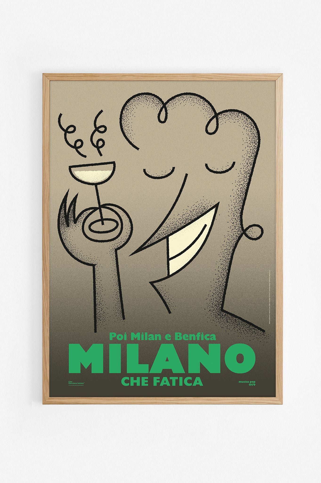 Poster Milano Che Fatica, Lucio Dalla, cornice rovere