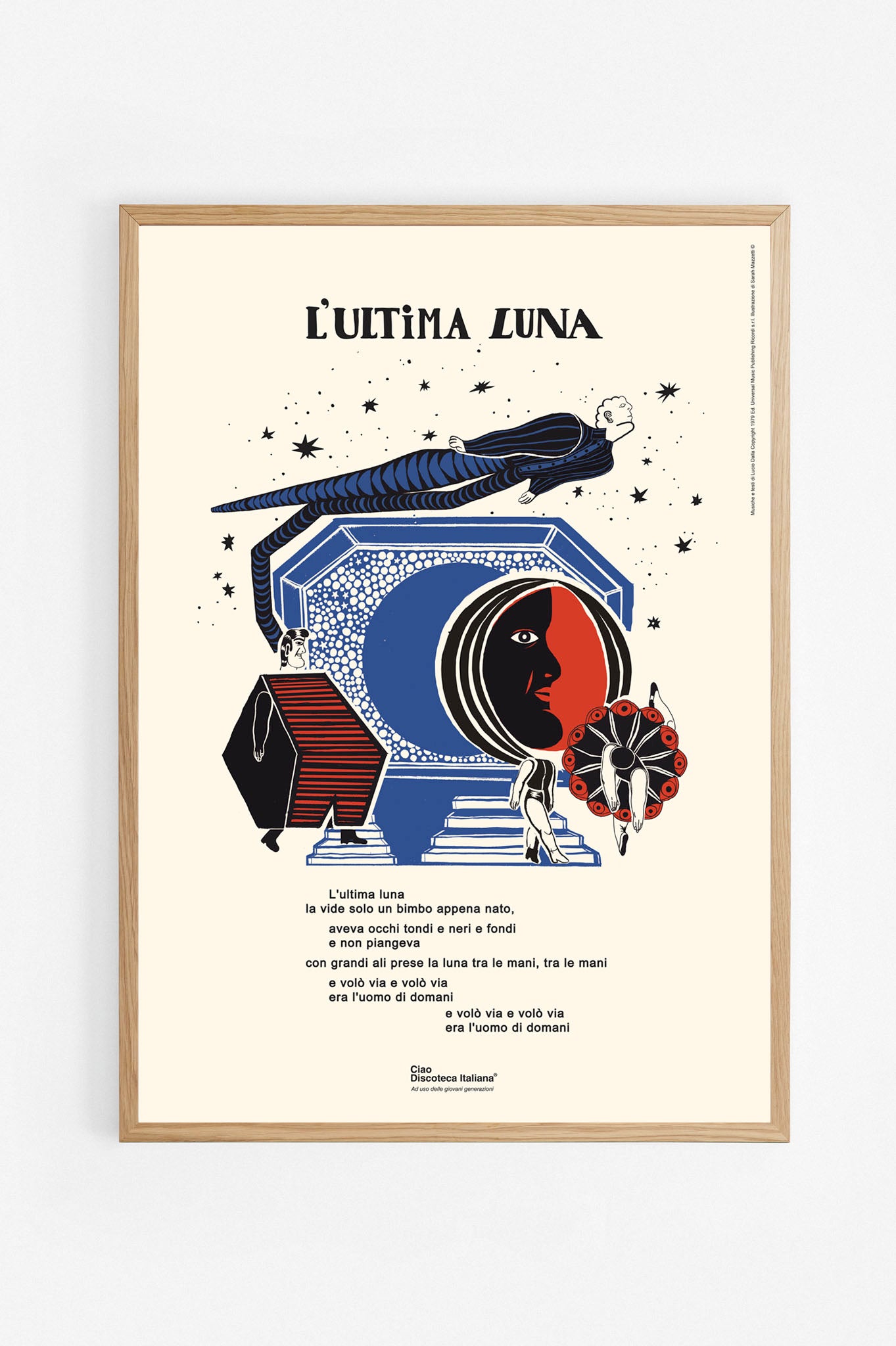 Poster L'ultima luna, Lucio Dalla cornice rovere
